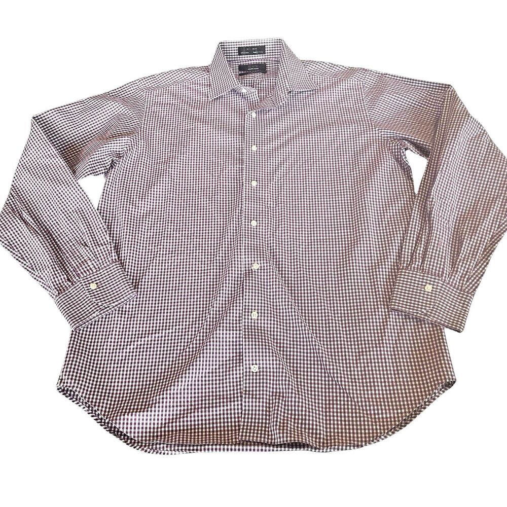 Black Saks Fifth Avenue Shirt Men's 16.5 34/35 Purple Gingham Long Sleeve Button